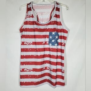 AMERICAN FLAG DISTRESSED PATTERN FRONT POCKET BACK BOW TANK TOP
